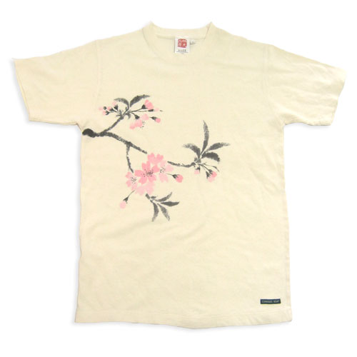 母の日の贈り物|ヘンプコットン手描きTシャツ（半袖）【桜（さくら）】 生成