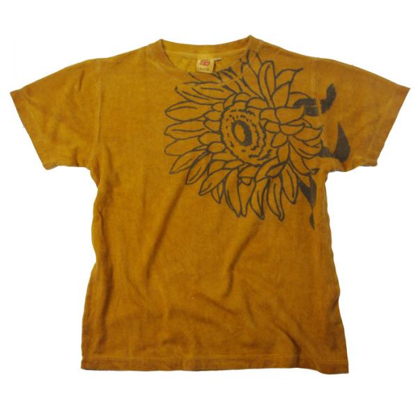 身につける夏|ヘンプコットンTシャツ（半袖）【向日葵（ひまわり）にからし色】 柿渋染めと鉄媒染