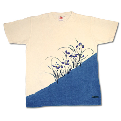 母の日の贈り物|ヘンプコットン手描きTシャツ（半袖）【菖蒲（あやめ）】 藍染め