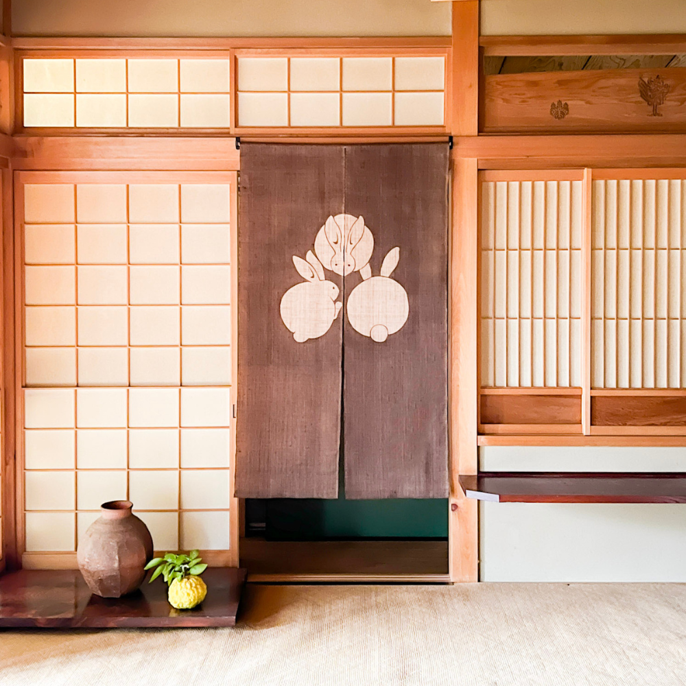 日本古来の伝統、柿渋と藍染のコラボ暖簾 一点もの！ - 通販
