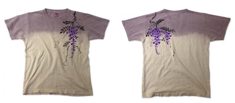 みつる工芸のヘンプコットン手描きTシャツ（半袖）【藤紫に藤】 草木染め