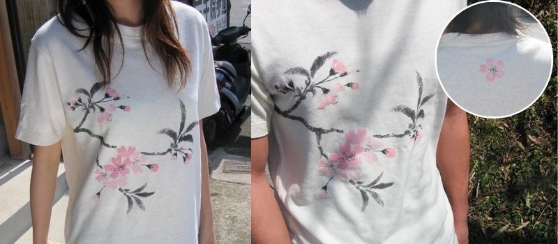 みつる工芸のヘンプコットン手描きTシャツ（半袖）【桜（さくら）】 生成