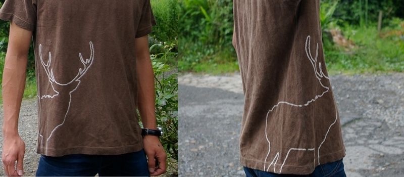 みつる工芸のヘンプコットンTシャツ（半袖）【野生の鹿】 濃いめの柿渋染め