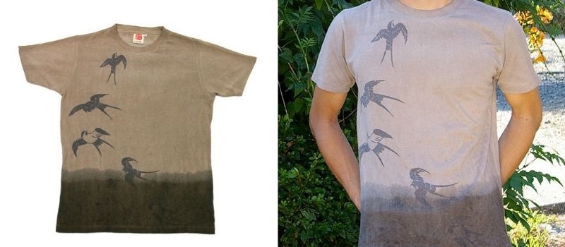 みつる工芸のヘンプコットンTシャツ（半袖）【燕（つばめ）】 柿渋染めと鉄媒染